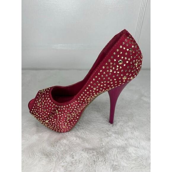 Lilliana Womens Size 7 Red Rhinestone Peep Toe Stiletto High Heels - Picture 4 of 8